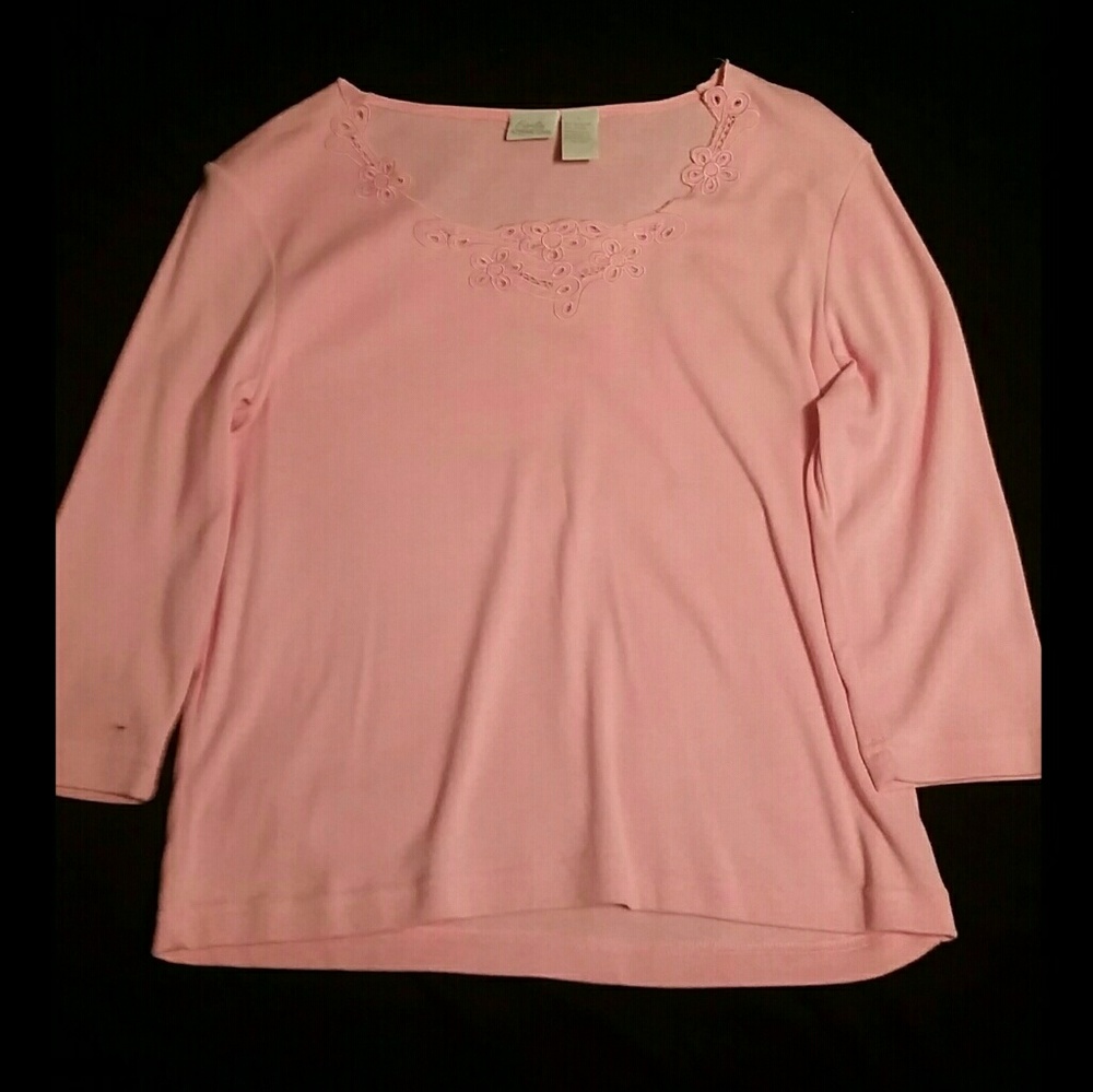 Salmon colored floral embellished top